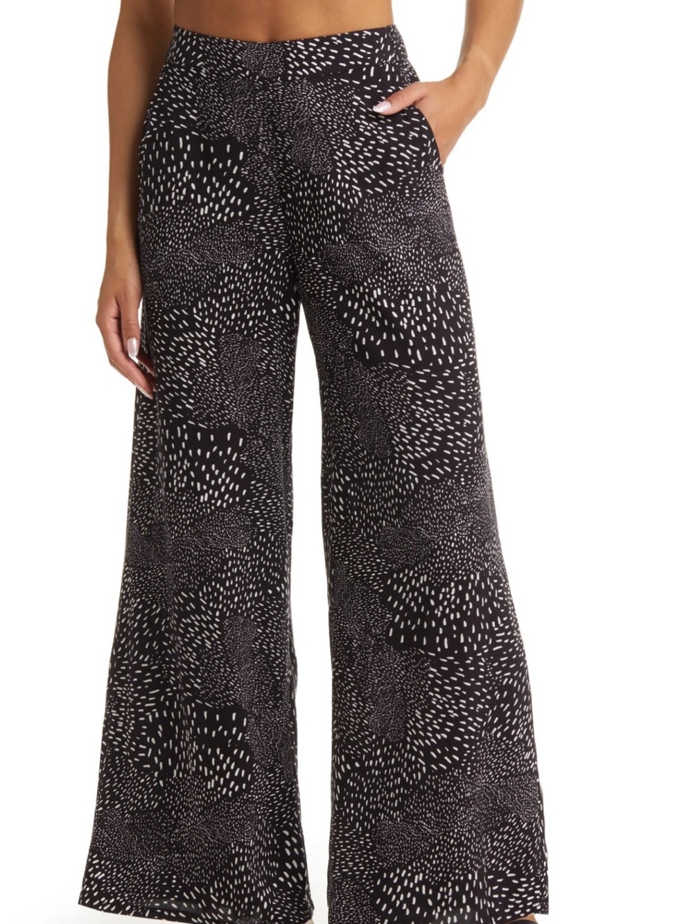 Roxy Black Wide-Leg Abstract Palazzo Pants